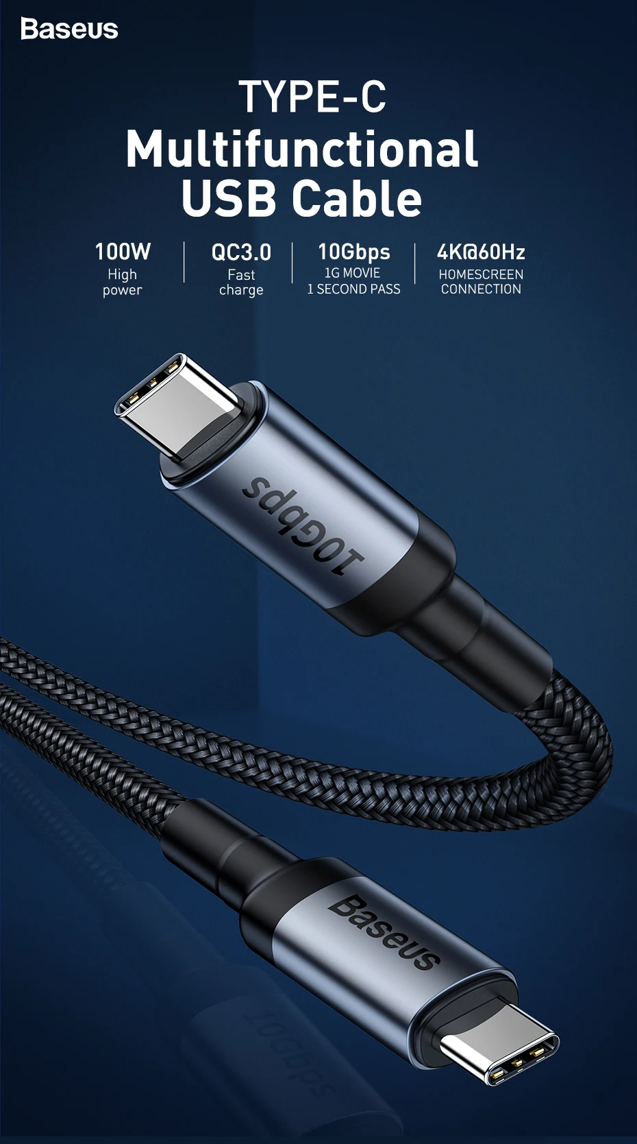 Baseus Кабель USB 3,1 type-C-USB C для MacBook Pro 100 Вт PD Quick Charge 4,0 3,0 Для samsung S10 Xiaomi Redmi K20 USBC зарядное устройство