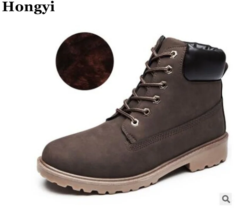 

New Fashion Winter Warm Fur Inside Boots Men's Working Shoes Brown Brand Hongyi Martin Boots Lace Up Outdoor Snow Boots