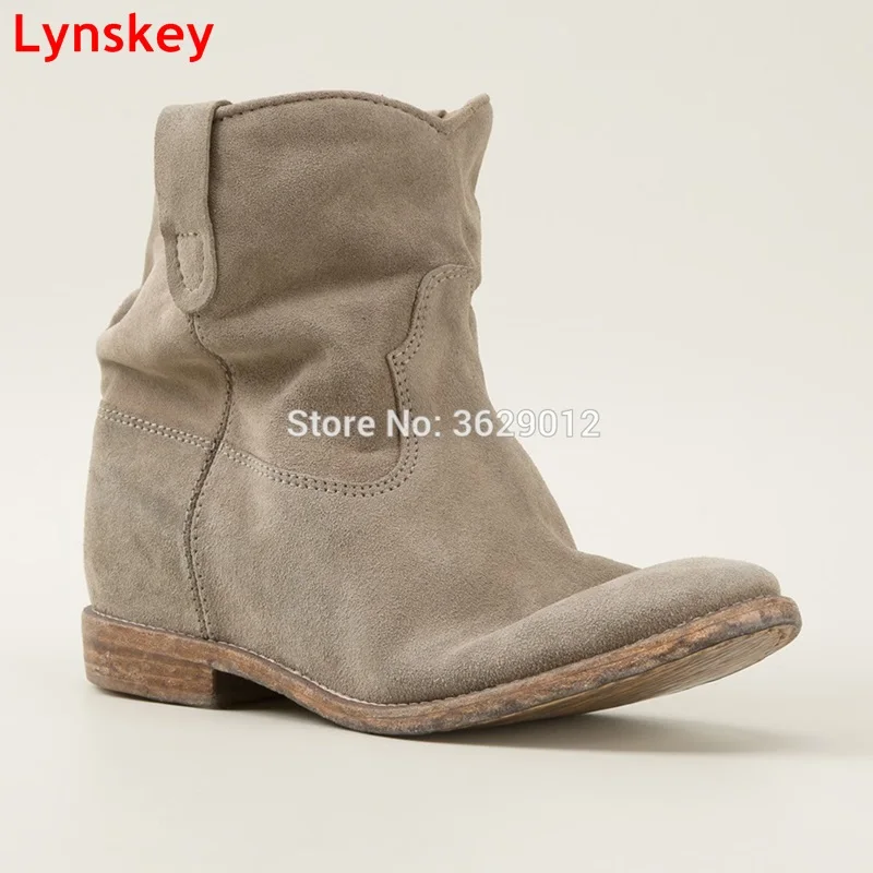 

Lynskey New Fashion Round Toe Wedges Ladies Height Increasing Ankle Boots Suede Leather Hidden Heel Shoes Botas Mujer