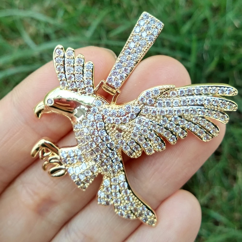 

Men's Iced Brass CZ Eagle Pendants Hip Hop Jewelry Gold Silver Color Jewelry Gift CN089