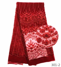 Red Color New Design African Lace Fabrics High Quality French Lace Fabric For Party Dress Nigerian Beaded Lace Fabric 301