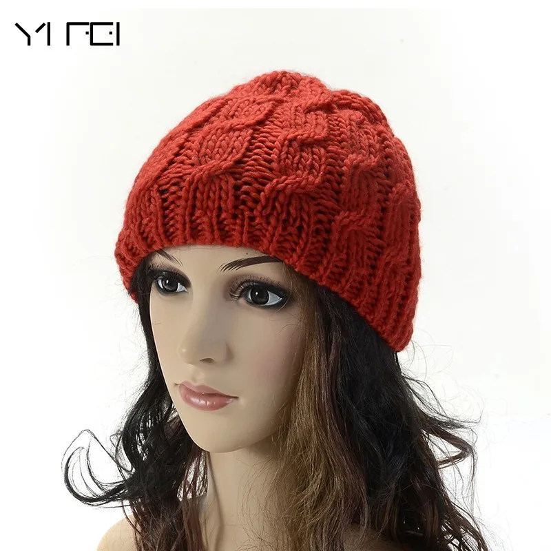 

YIFEI 2018 Hot Sell Winter Knitted Women Beanies Fashion Pure Color Hip-hop Warm Wool Cap New Brand Top Quality Adult Hat