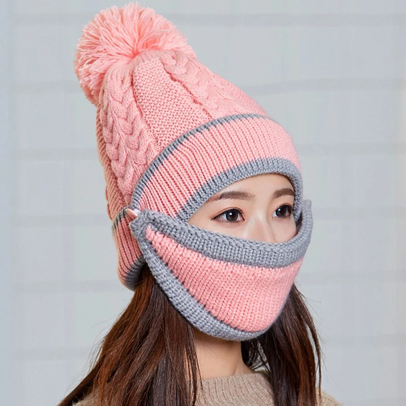 Женские зимние шапочки вязаная шапка с теплая маска и шейный шарф драйвер Windstop наборы для мам друзья