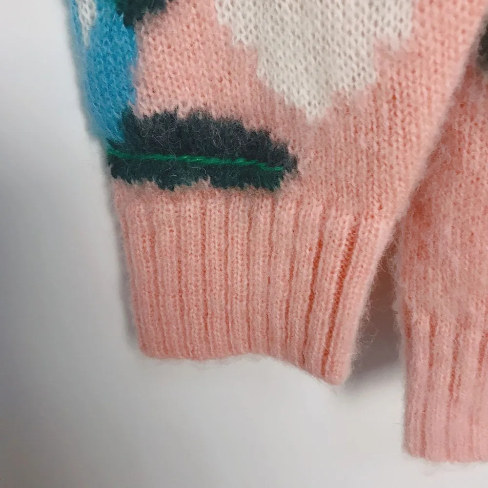 KENVY/модный брендовый женский роскошный зимний свитер в стиле ретро с v-образным вырезом из мохера и цветочным узором