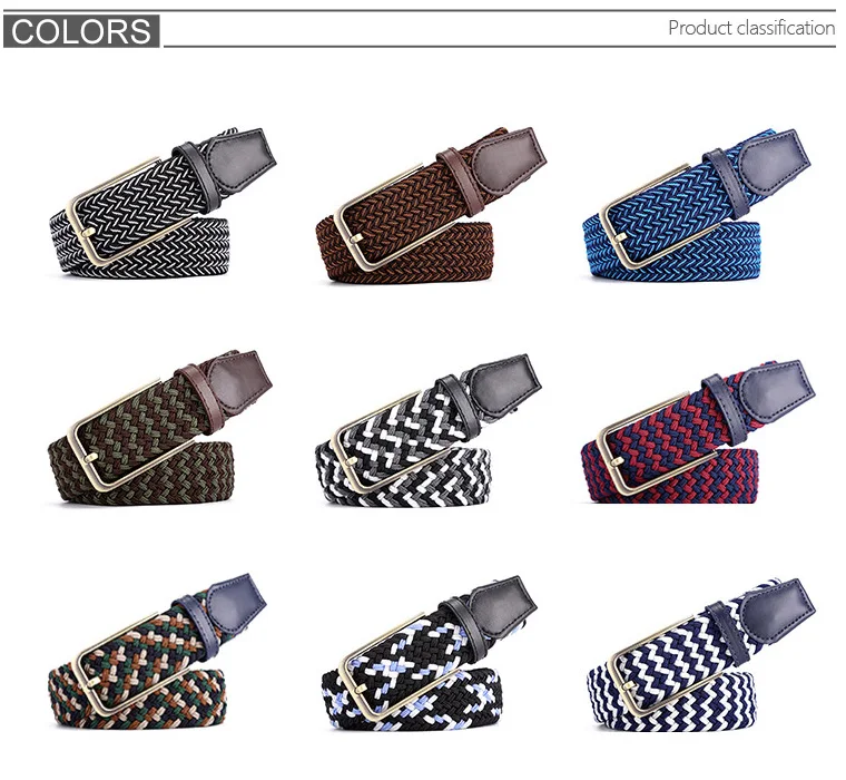 Unisex Harajuku woman's canvas Belt Knitted Woven PU Leather Pin Bucket Elastic Belt Plain Webbing Belt Alloy Buckle Kemer (2)