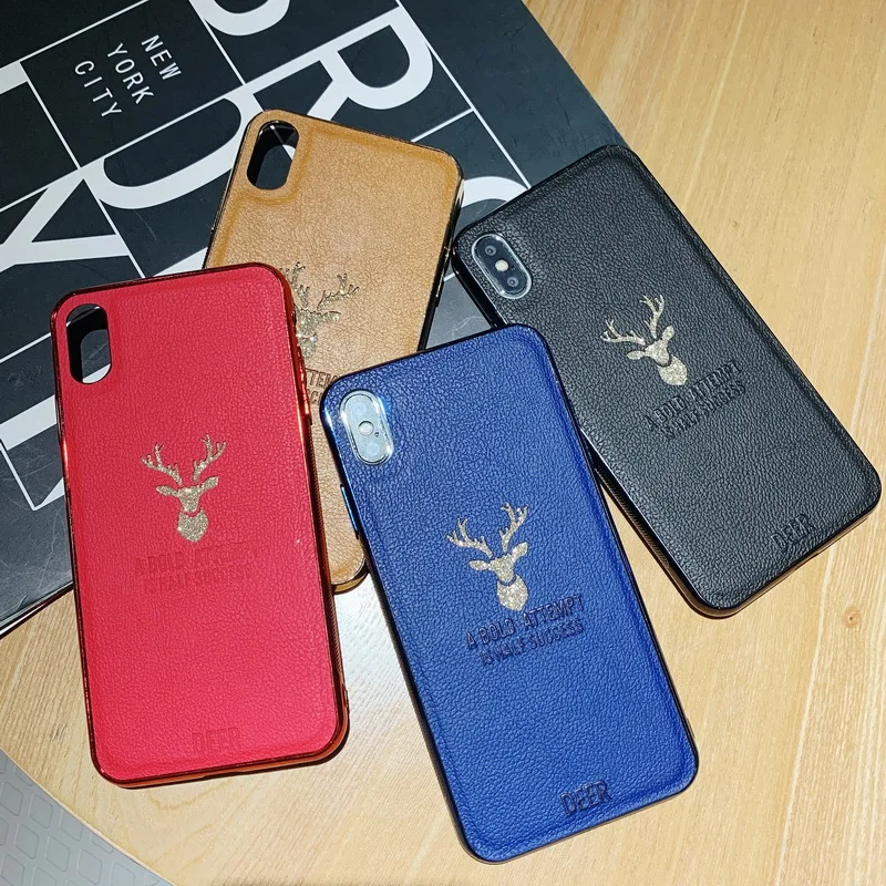 

Slim Leather Skin Deer Pattern Case For iPhone 6 6S 7 8 Plus Soft Silicone Bumper Hard PC Back Cover For iPhone X XS Max XR Capa