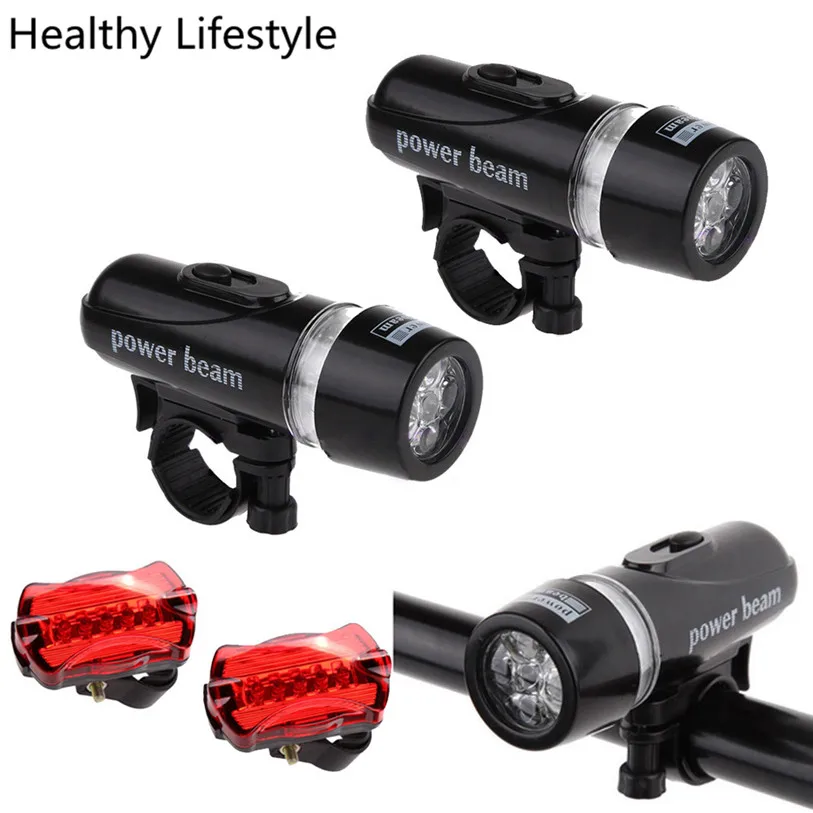 Waterproof 5 LEDs Lamp Bike Bicycle Front Head Light /& Rear Safety Flashlight US
