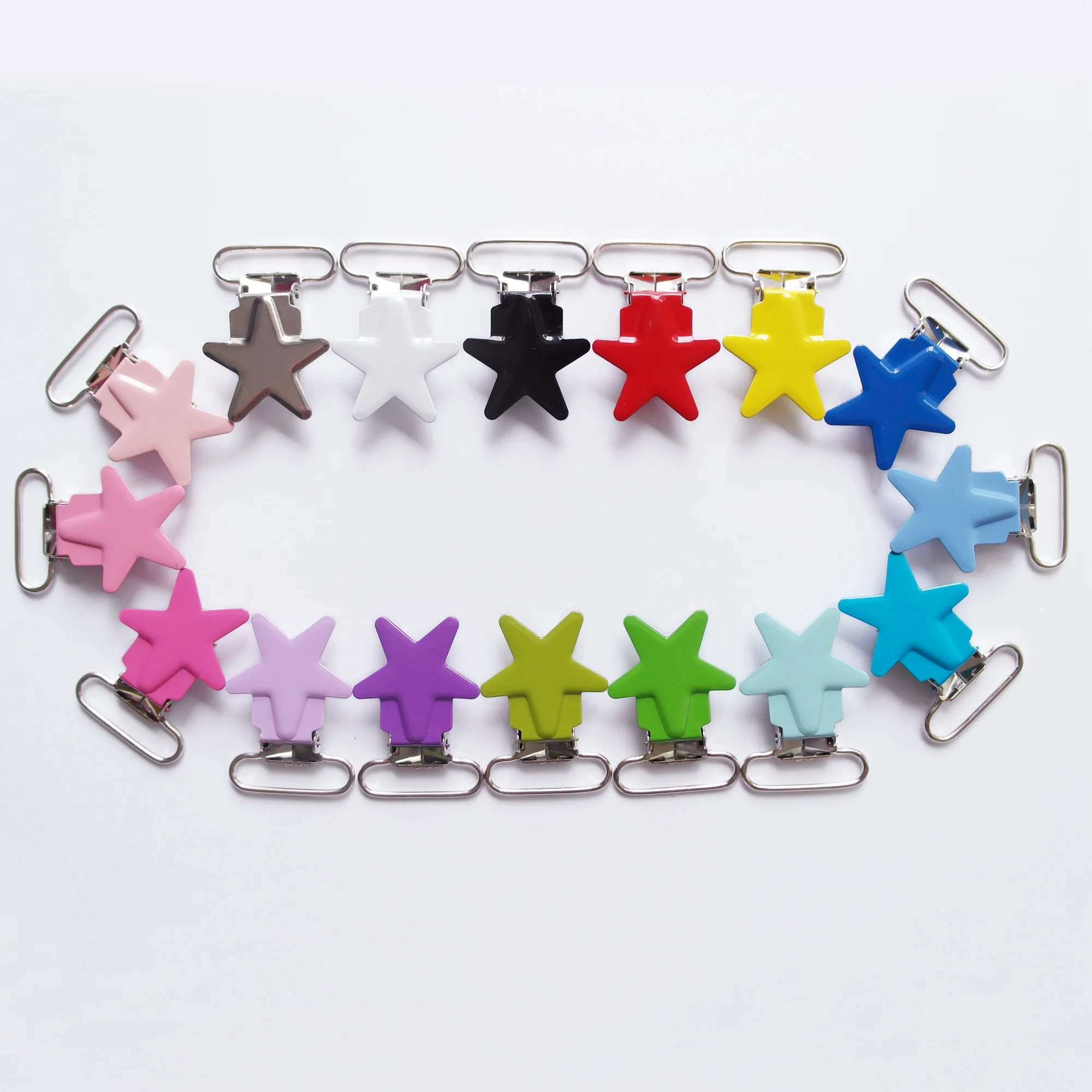 

Sutoyuen 5pcs 1'' 25mm 16 Colors Enamel Star Shape Metal Baby Pacifier Clips / Suspender Clips Dummy Holder Lead Nickel Free