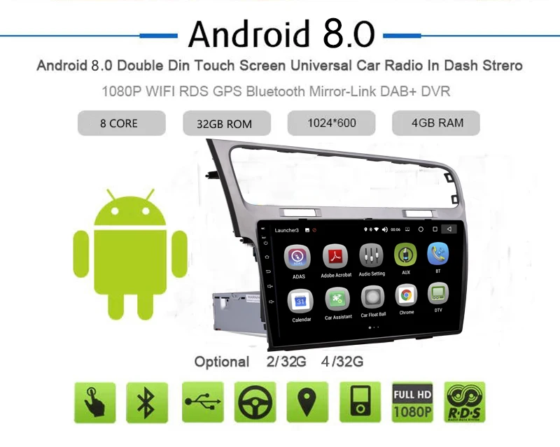 Best Android 8.0 Car GPS 1 Din 10.1 Inch Touch Screen Car DVD Radio Multimedia Player For Volkswagen Golf 7 2013-2015 1