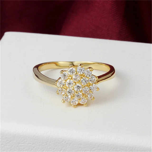 Flower Ring Fashion Simple Finger Rings Wedding Jewelry Charm Engagement Ring Gold Plate Women Party Birthday Lover Gift