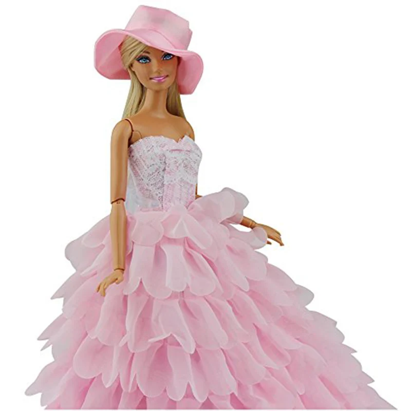 Pink Evening Dress For baby Doll 8 Layers Wedding Dress Furniture For Doll Clothes For Barbie Doll Accessories With Hat Pink Evening Dress For baby Doll 8 Layers Wedding Dress Furniture For Doll Clothes For Barbie Doll Accessories With Hat