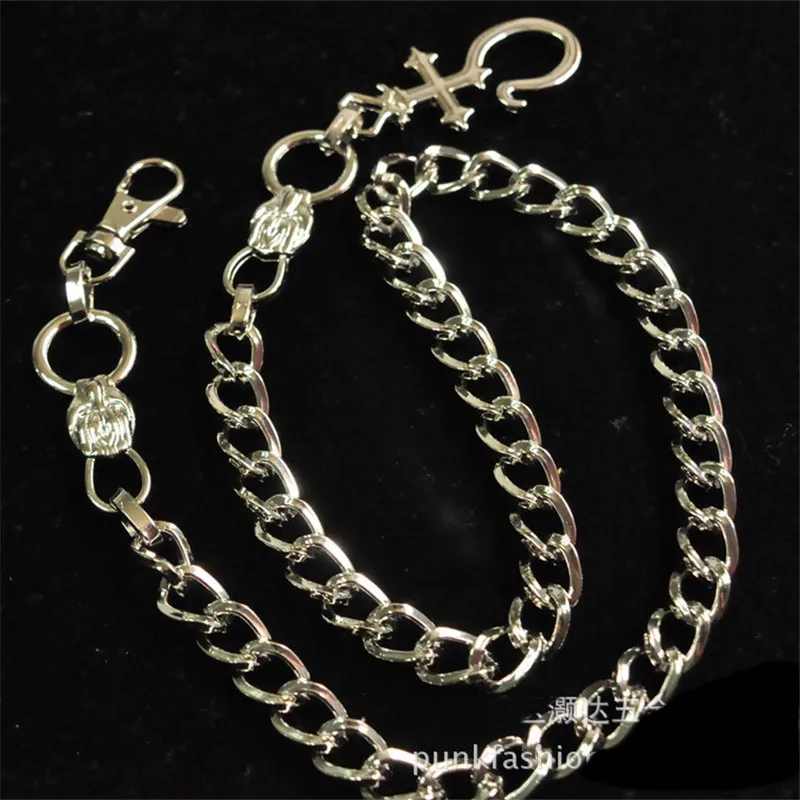 

Punk Rock Silver Denim Supper Skinny Jeans Pant Wallet Cross Men Chain Elastic Waist Biker Hip Hop Accessories Jewelry DR66