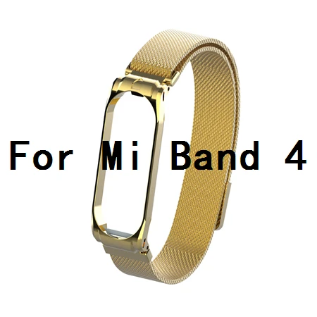 Магнитный металлический ремешок mi Band 3 для mi Band 3 mi lanese Loop, браслет из нержавеющей стали, ремешок для Xiaomi mi Band 4, сменный - Цвет: Gold For Mi 4