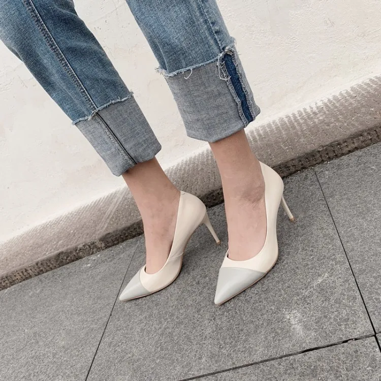 Big Size 9 10 11 12 ladies high heels women shoes woman pumps Colour-matched pointed shallow-mouth slim-heeled shoes