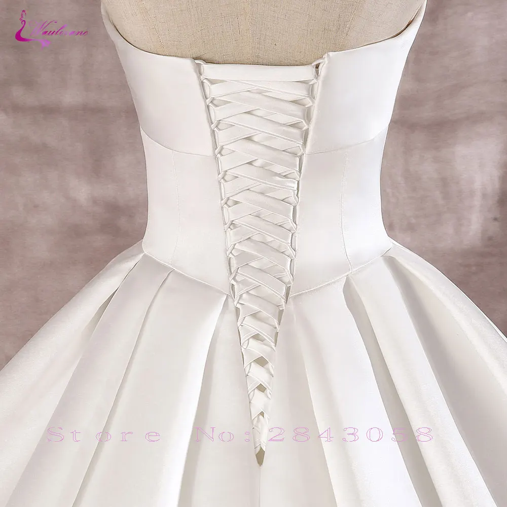 Waulizane простой стиль блестящий атлас A-Line Vestido De Noiva Свадебные платья с открытыми плечами кружево элегантный без лямок свадебное