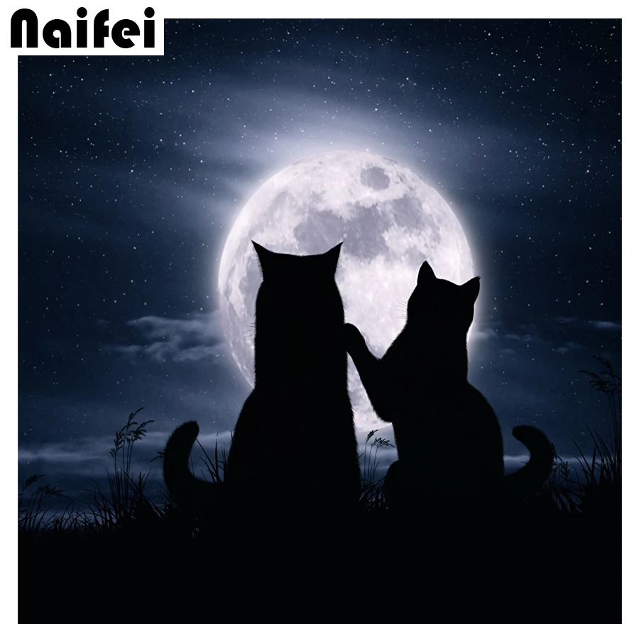 Peinture Diamant Theme Chat Noir Et Clair De Lune Broderie 5d Mosaique Avec Animal Points De Croix Bricolage Meme Decoration D Interieur Aliexpress