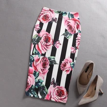 2018 Autumn New Women Retro Rose Flower Black White Striped Floral Print High Waist Pencil Skirt Tube Saia for Work 2018 Autumn New Women Retro Rose Flower Black White Striped Floral Print High Waist Pencil Skirt Tube Saia for Work