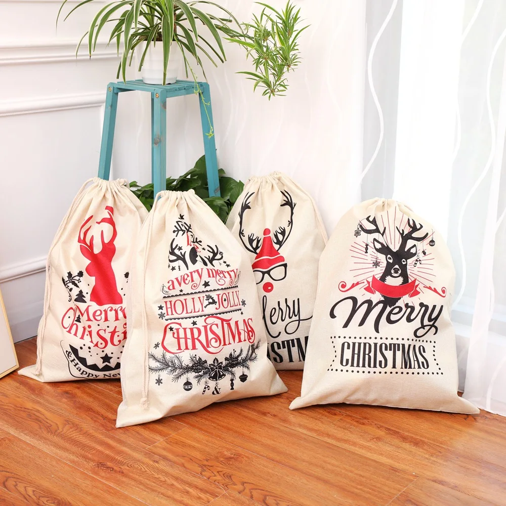 eTya Large Drawstring Bag New YearMerry Christmas Gift Candy Holders Case Storage Linen Bag Pocket Case