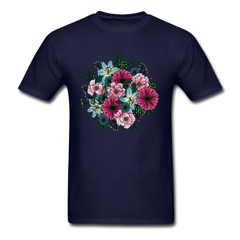 Bouquet Round Collar Tshirts Labor Day Tops Shirts Short Sleeve On Sale 100% Cotton Slim Fit T Shirt Printing Male Bouquet navy