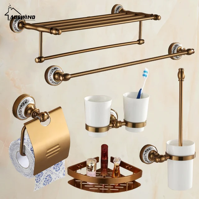 Antique Br Brushed Aluminum Bathroom Hardware Set Wall Mounted Antique Br Brushed Aluminum Bathroom Hardware Set Wall Mounted Accessories 6 Items In Complete