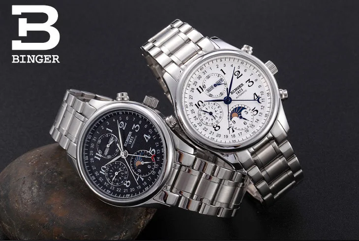 

Wristwatches BINGER business Mechanical Wristwatches sapphire full stainless steel men's watches Water Resistant BG-0380