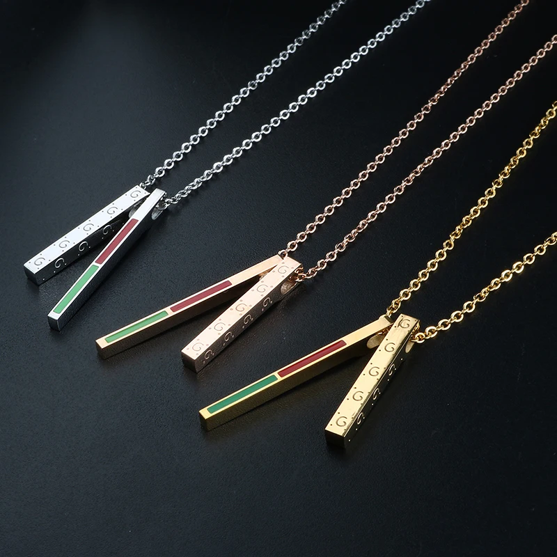 Women Stainless Steel Necklaces Long Strip Jewelry Colorful Trendy Stick Pendant Necklace Hollow Long Link Chain Collier Femme