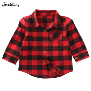 

2017 Baby Kids Boys Blouse Girls Long Sleeve Shirt Red Plaid Blouse Checks Tops Blouses Square Collar Long Sleeve Clothes Outfit