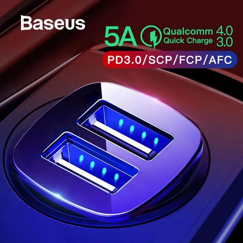 Baseus المزدوج USB شاحن سيارة سريعة تهمة 4.0 3.0 ل فون Xs ماكس نوع-C PD سريع شحن لهواوي p20 برو سيارة الهاتف شاحن