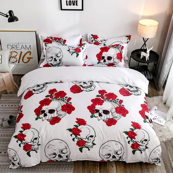 

Yi chu xin sugar skull bedding set king size 3d rose skull duvet cover set with pillow case Microfiber Fabric Home