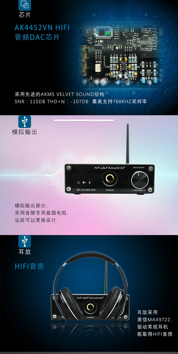 fx-аудио BL-MUSE-03 Bluetooth@4.2 CSR аудио приемник DAC декодирование без потерь HiFi Качество звука+ усилитель для наушников