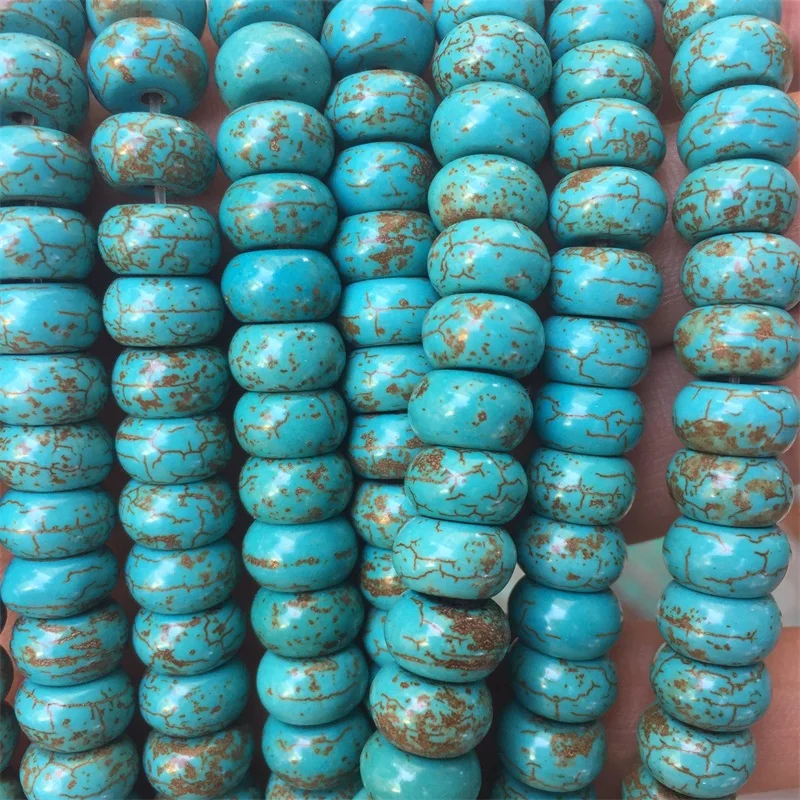 

5*10MM Oblate Turquoises Copper Line Rondelle Natual Stone Beads Big Size Round Blue Color Stone Loose Bead for DIY Jewelry Gift