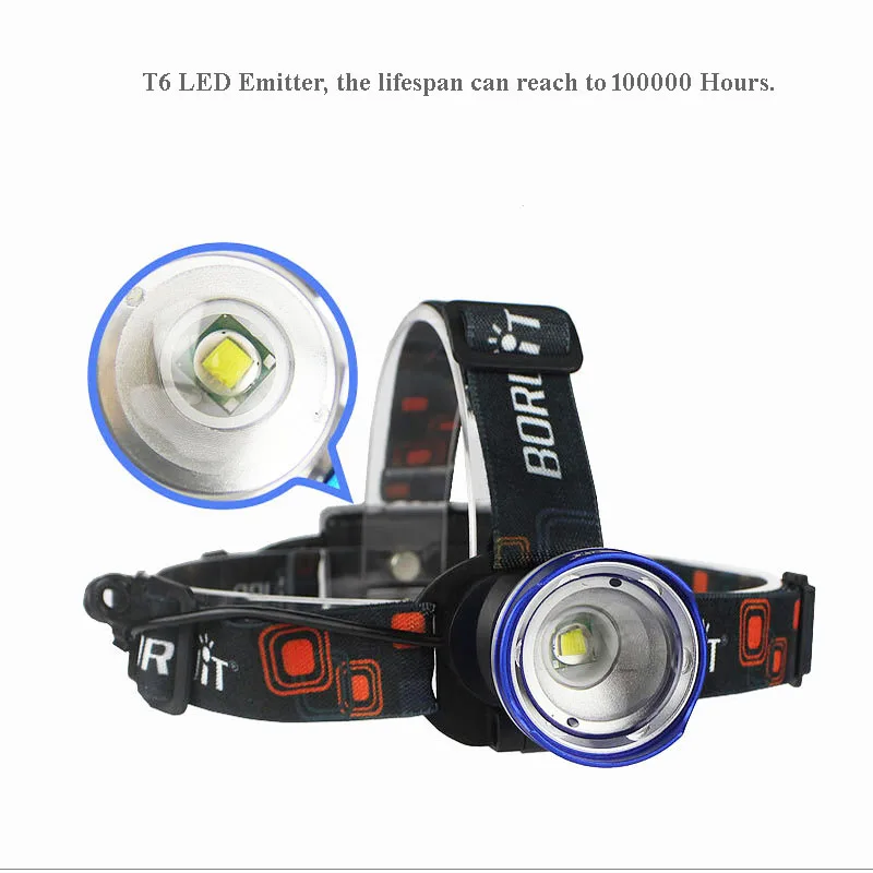 Налобный фонарь BORUIT светодиодный 3 режима люмен T6 1000 люмен|Налобные LED-фонари| |