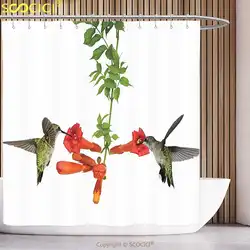 Стильная занавеска для душа Hummingbirds украшения две Колибри Sip Nectar из трубы лоза цветет летнее время ванная комната