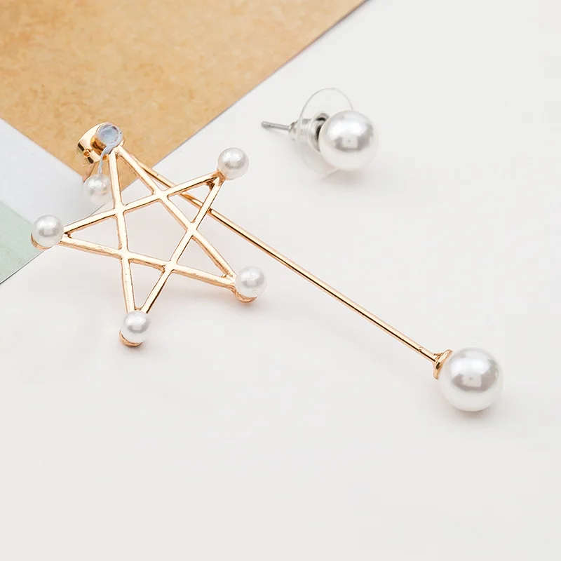 

Star Stud Earrings Gold Silver Color Hollow Long Tassel Simulated Pearl Earring Women Accessories Ear Jewelry Dangle Eardrop