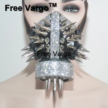 Голографические Стразы стримпанк горящий человек заклепки маска Хэллоуин рейв сценические DJ костюмы косплей фестиваль Одежда Экипировка