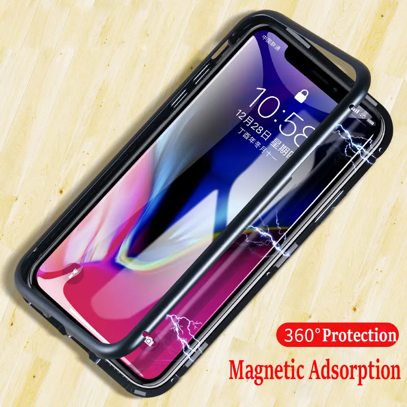Magnetic Adsorption Case for iPhone X 7 Plus 9H Tempered Glass Magnet Flip Case for iPhone XS MAX 8Plus 6S Metal XR Cover Luxury