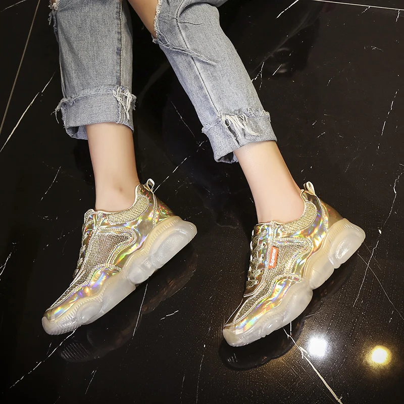 

Spring Women Chunky Sneakers Harajuku Casual Dad Shoes Platform Sneakers Transparent Jelly Sneakers Oxford Sole Patent Sneakers