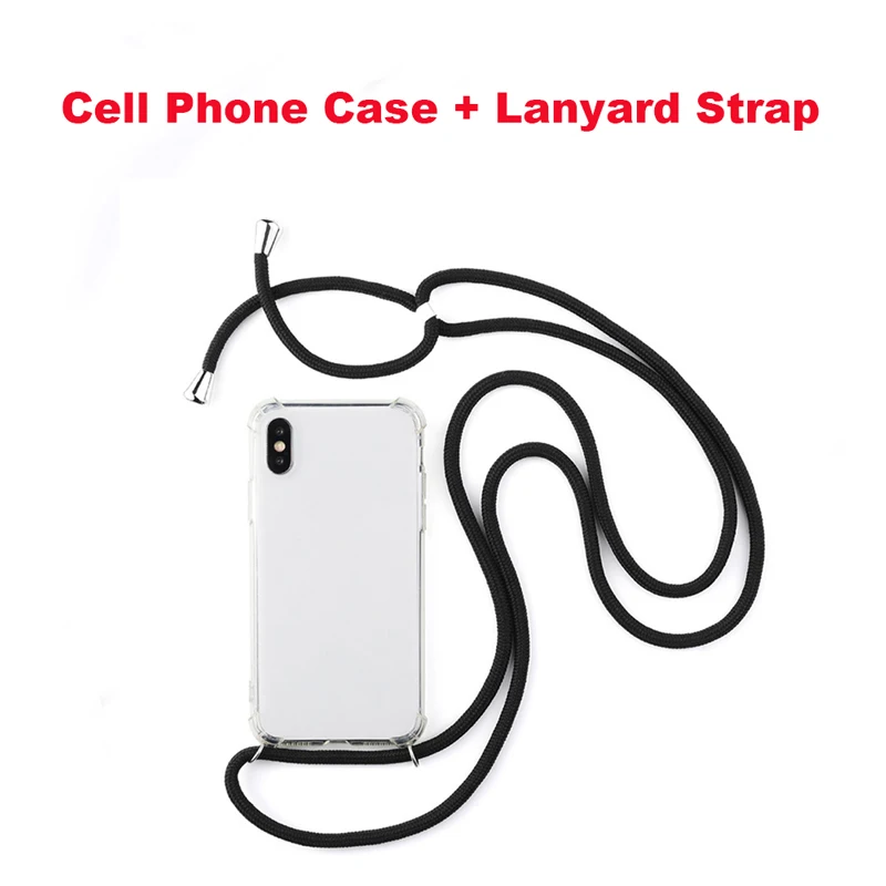 

Clear TPU Cell Phone Case With Lanyard Strap Rope Crossbody Cord Adjustable for iphone 6 7 8 plus x xs xr xs max 5 5S SE Cases