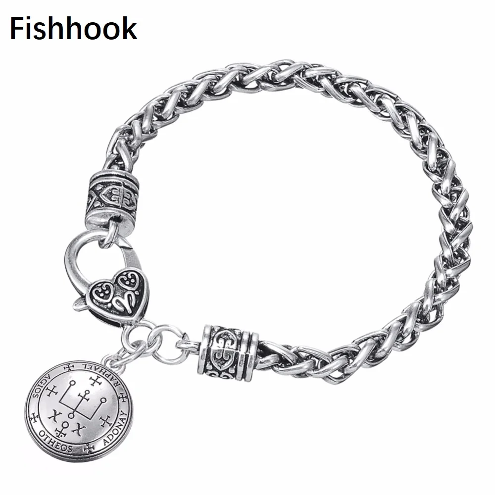 

Fishhook Zinc alloy Gothic Style Sigil of Archangel Samael Enochian Talisman Amulet Angel Charm Wheat Chain Bracelet Women