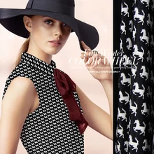 114 см шириной 14 мм против морщин белый конский принт черный шелковый креп де шин ткань материал для одежды юбка