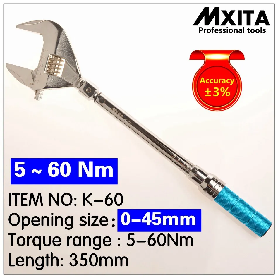 MXITA открытый ключ с регулируемым крутящим моментом 5-60 нм точность 3% ключ вставной головкой динамометрический ключ сменный