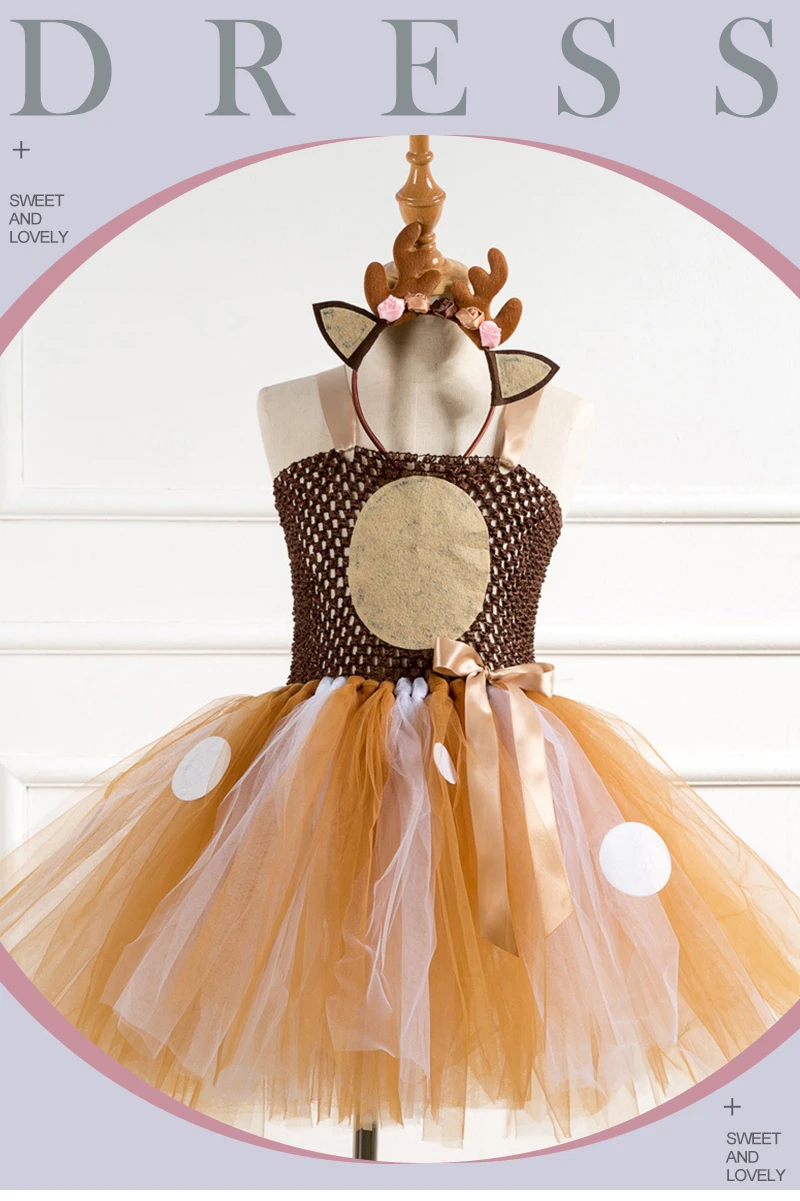 Платье-пачка с оленем, Бэмби костюм на Хэллоуин для маленьких девочек, детское праздничное платье на день рождения детская одежда для костюмированной вечеринки, животные, олень
