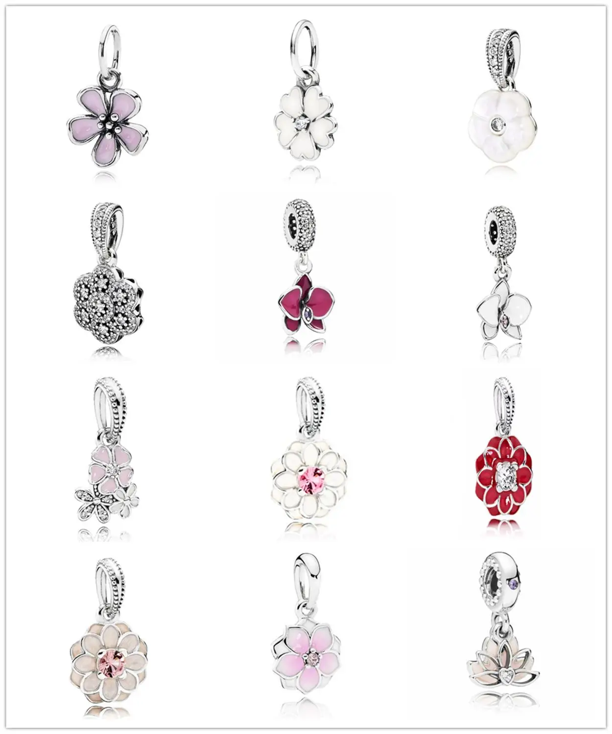 

SHINETUNG 1:1 S925 Sterling Silver Enamel Pendants Cherry Blossom,Primrose White, Oriental Bloom Red Flower Pendants