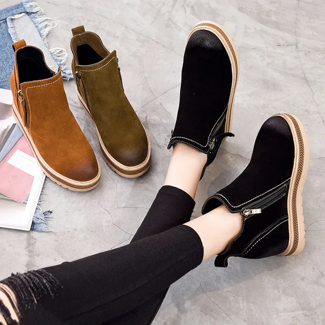 

Autumn and winter new leather muffin boots, high-rise boots, wild wedges, women's boots..