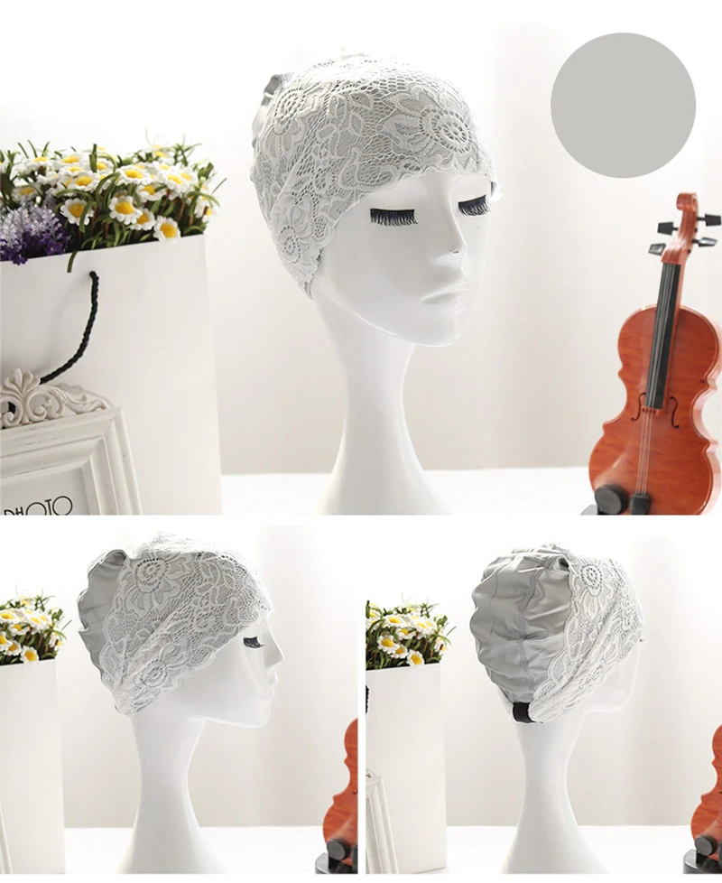 Women Swimming Cap Bathing Swiming Hat Lace Flower Waterproof PU Coating Fabric Swim Pool Caps Protect Long Hair Ears for Women