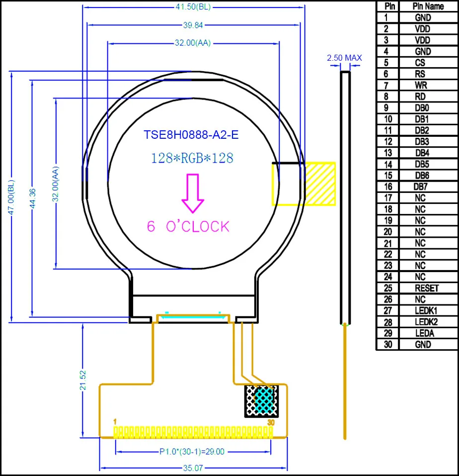 1,26 дюймовый круглый Циркулярный 128x128 TFT ЖК-дисплей модуль экран Встроенный ST7687S контроллер