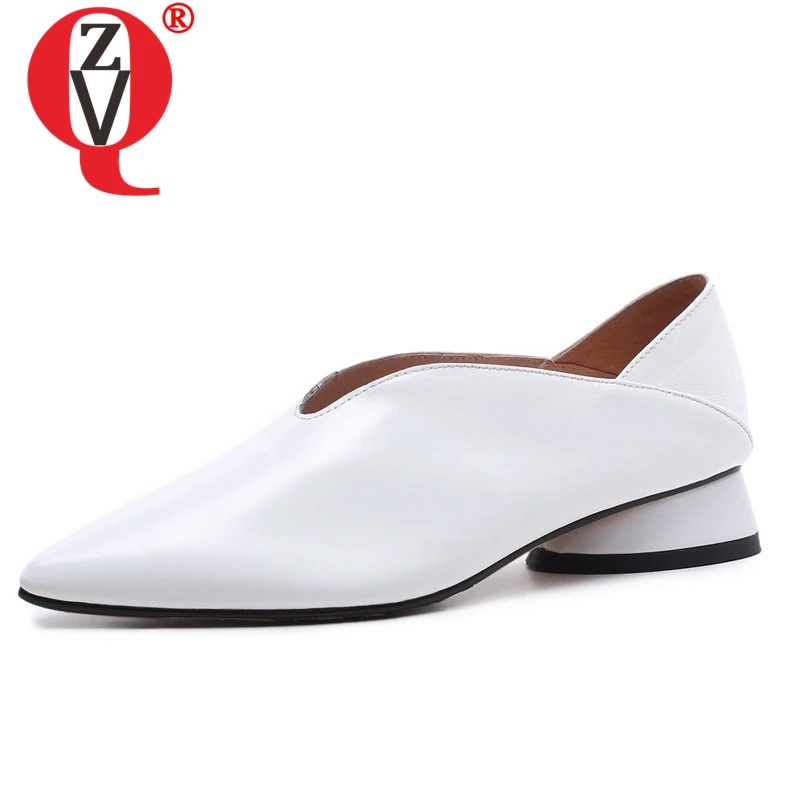 

ZVQ genuine leather Office Lady Spring woman pumps 33-43 large size Strange Style graceful 3cm low heels Shallow women shoes