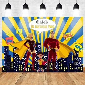 

Mehofoto Superman Backdrop for Photography Two Birthday Party Banner Background for Boy Cool Super Hero Buildings Stripes