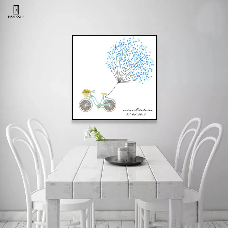 

Simple Cute Cartoon Blue Bike With Yellow Flowers Wishes Birthday Gifts Guestbook Fingerprint DIY for Kids Signature Party Decor