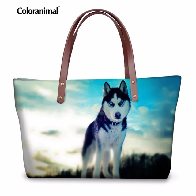 Coloranimal Siberian Husky German Shepherd Dog Women Fashion Coloranimal Siberian Husky German Shepherd Dog Women Fashion Handbags Animal Print Large Capacity Top Handle